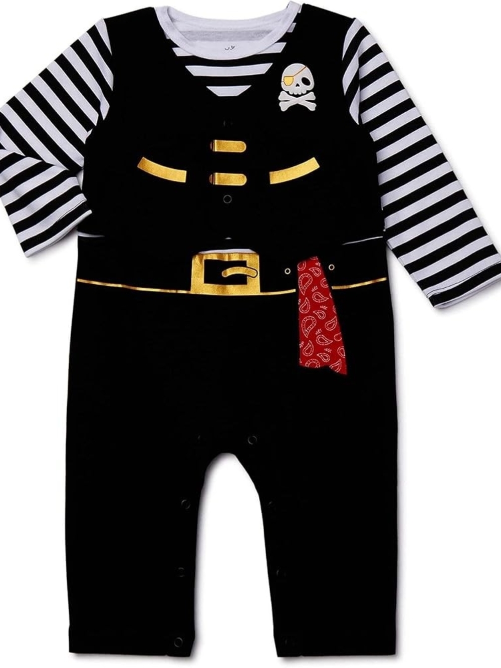 Kids Black Pirate Footie with Gold Belt and Red Accent